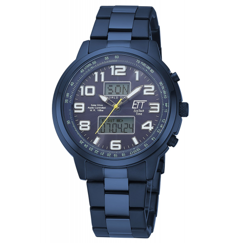 ETT Eco Tech Time EGS-11445-32M Funk-Solar Herrenuhr Hunter II Edelstahl Blau