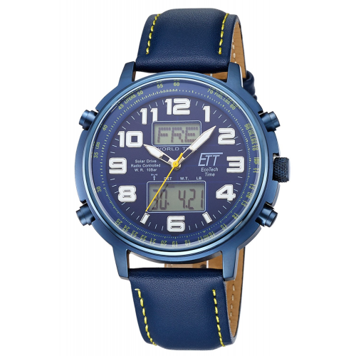 ETT Eco Tech Time EGS-11450-32L Funk-Solar Herrenuhr Hunter II Lederband Blau