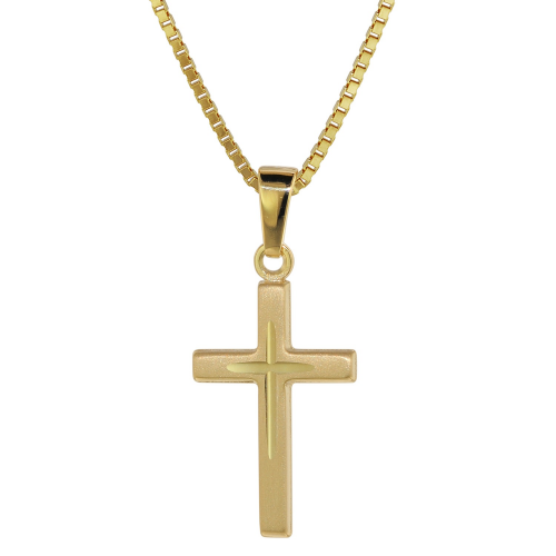 trendor 75276 Kreuz-Anhänger Gold 585 (14 Kt.) + Plattierte Kette