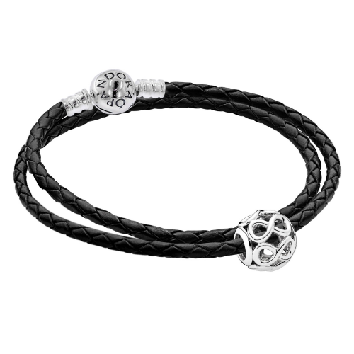 Pandora 51523 Damen-Lederarmband im Set mit Charm Unendlichkeit