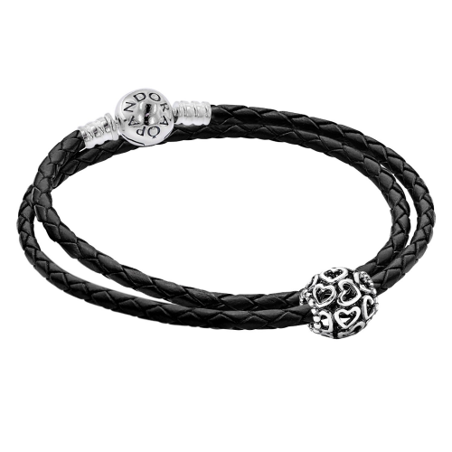 Pandora 51521 Damen Leder-Armband Starterset mit Charm Offene Herzen