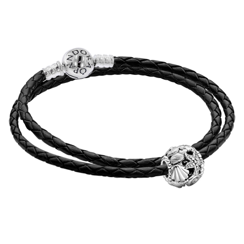 Pandora 51522 Damen-Lederarmband Set mit Charm Seestern, Muscheln und Herzen