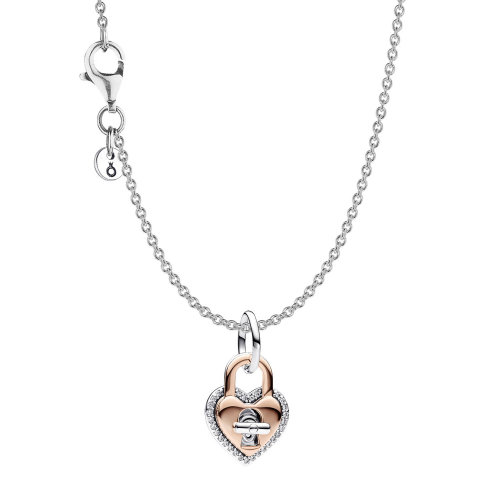 Pandora 68104 Damen-Halskette Silber Zweifarbiges Drehbares Herzschloss