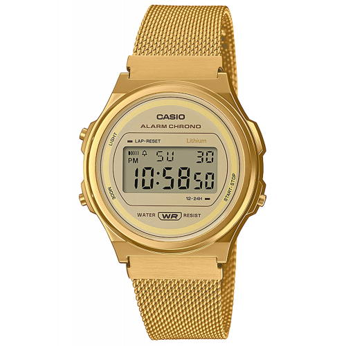 Casio A171WEMG-9AEF Digitaluhr Vintage Goldfarben mit Milanaiseband