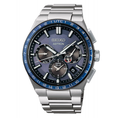 Seiko SSH109J1 Astron GPS Solar Dual Time Herrenuhr Titan Blau