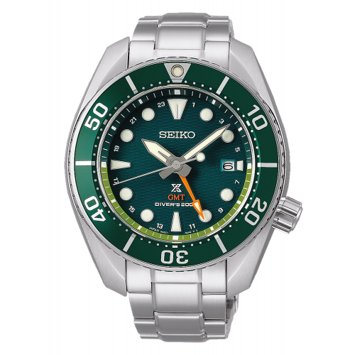 Seiko SFK003J1 Prospex Sea Herren-Taucheruhr Solar GMT Stahl/Grün