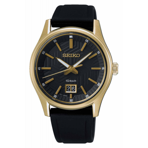 Seiko SUR560P1 Herrenuhr Quarz Schwarz/Goldfarben mit Saphirglas