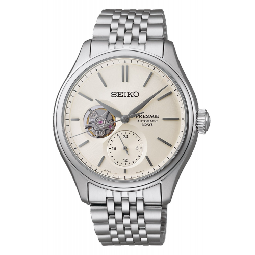 Seiko SPB469J1 Presage Herren-Automatikuhr Classic Open Heart Silberfarben