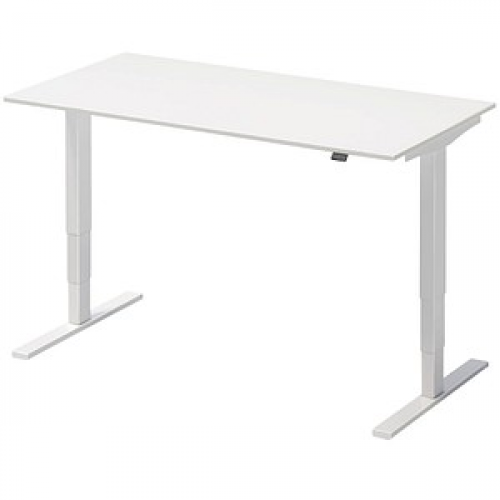 BISLEY Varia Single elektrisch höhenverstellbarer Schreibtisch weiß rechteckig, T-Fuß-Gestell weiß 160,0 x 80,0 cm