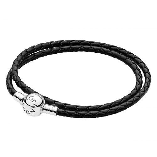 Pandora 590745CBK Damen Leder Wickelarmband Zweifach Schwarz