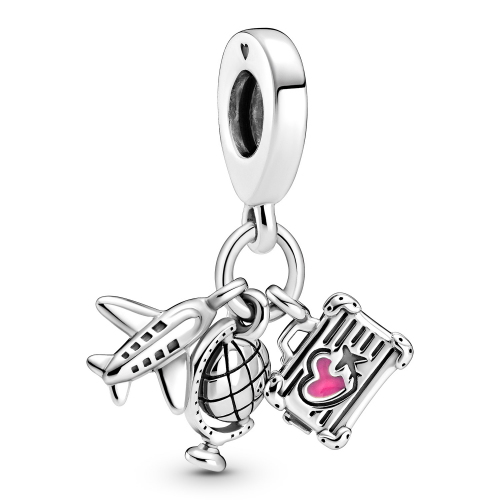 Pandora 799435C01 Charm-Anhänger Flugzeug, Globus und Koffer