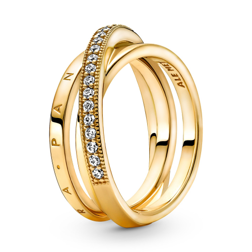 Pandora 169057C01 Damen-Ring Dreifach Gekreuzte Pavé Schienen Goldfarben