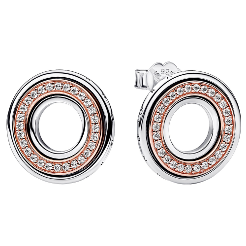 Pandora 282780C01 Damen-Ohrringe Ohrstecker Zweifarbig Logo & Pavé