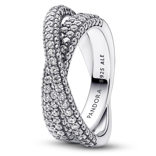 Pandora 193022C01 Damenring Pavé Gekreuztes Doppelband Silber