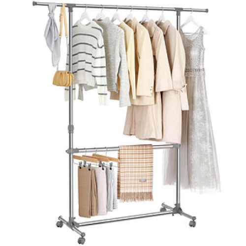 SONGMICS Rollgarderobe LLR401 grau Metall 101,0 - 166,0 x 113,0 - 180,0 cm