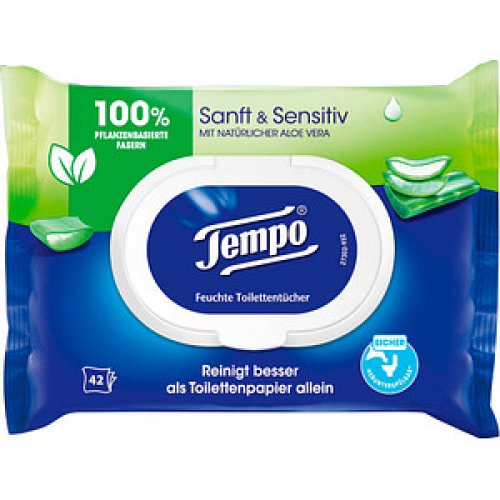 Tempo Feuchtes Toilettenpapier Sanft & Sensitiv 1-lagig, 42 Tücher