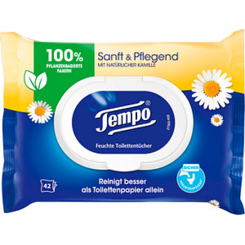 Tempo Feuchtes Toilettenpapier Sanft & Pflegend 1-lagig, 42 Tücher