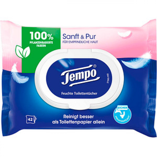 Tempo Feuchtes Toilettenpapier Sanft & Pur 1-lagig, 42 Tücher