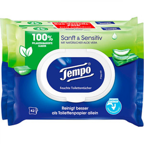 Tempo Feuchtes Toilettenpapier Sanft & Sensitiv Duo-Pack 1-lagig, 2x 42 Tücher