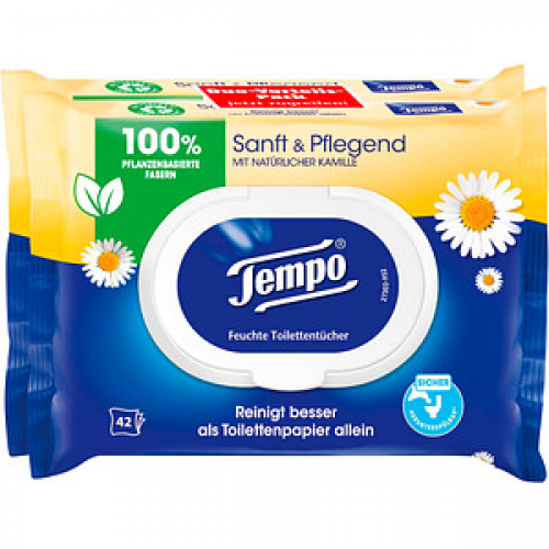 Tempo Feuchtes Toilettenpapier Sanft & Pflegend Duo-Pack 1-lagig, 2x 42 Tücher