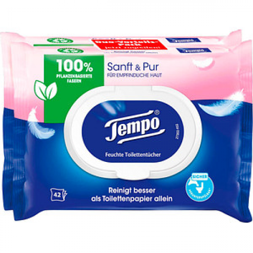 Tempo Feuchtes Toilettenpapier Sanft & Pur Duo-Pack 1-lagig, 2x 42 Tücher