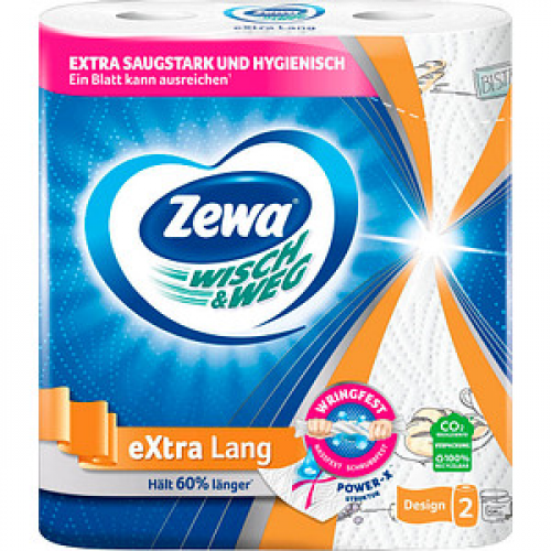 Zewa Küchenrollen WISCH&WEG eXtra Lang Design 2-lagig, 2 Rollen