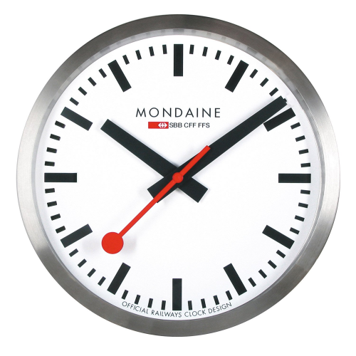 Mondaine A990.CLOCK.16SBB Wanduhr Quarz 25 cm Küchenuhr Silberfarben