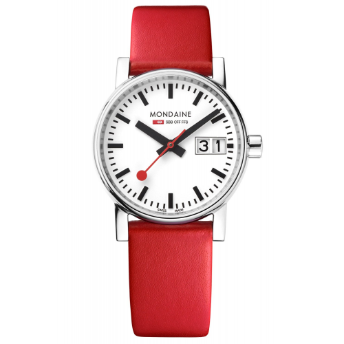 Mondaine MSE.30210.LCV Damen-Armbanduhr evo2 Großdatum Rot 30 mm