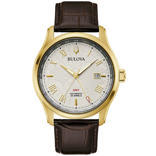 Bulova 97B210 Herren-Automatikuhr Wilton GMT Braun/Goldfarben