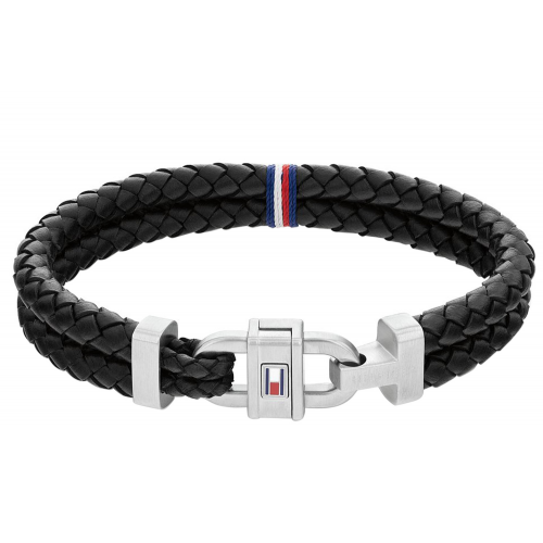 Tommy Hilfiger 2790361 Lederarmband für Herren Carabiner Schwarz