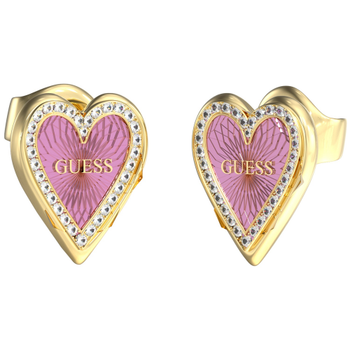 Guess JUBE03237JWYGPPT Damen-Ohrstecker Herz Ohrringe Goldfarben Pink