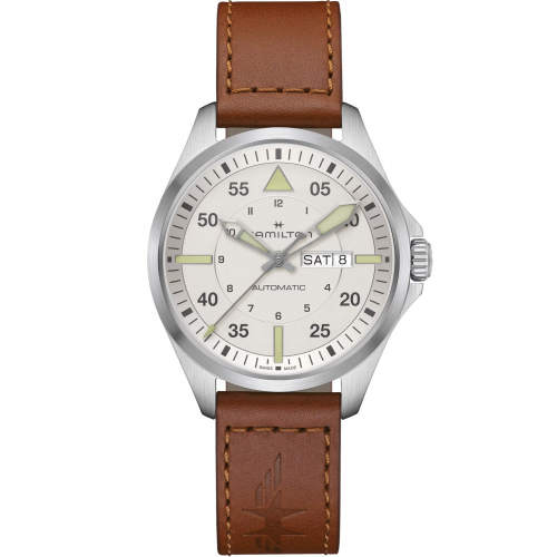 Hamilton H64635550 Herrenuhr Khaki Aviation Pilot Day Date Automatik Cognac