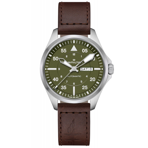 Hamilton H64635560 Herrenuhr Khaki Aviation Pilot Day Date Automatik Braun/Grün