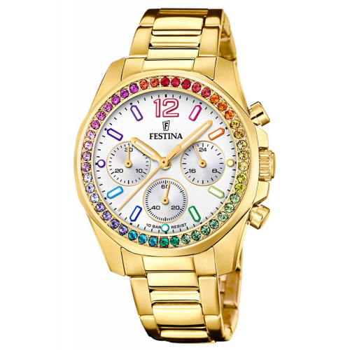 Festina F20609/2 Damenuhr Chronograph Goldfarben/Regenbogen