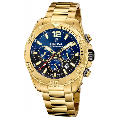 Festina F20684/2 Herrenuhr Chronograph Goldfarben/Blau