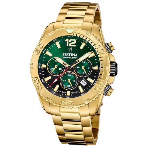 Festina F20684/3 Herren-Armbanduhr Chronograph Goldfarben/Grün