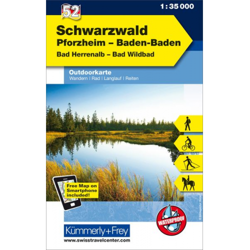 KuF Deutschland Outdoorkarte 52 Schwarzwald, Pforzheim, Baden-Baden, Bad Herrenalb, Bad Wildbad 1 : 35 000