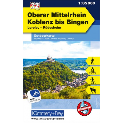 Kümmerly+Frey Outdoorkarte Deutschland 32 Oberer Mittelrhein, Koblenz bis Bingen 1:35.000