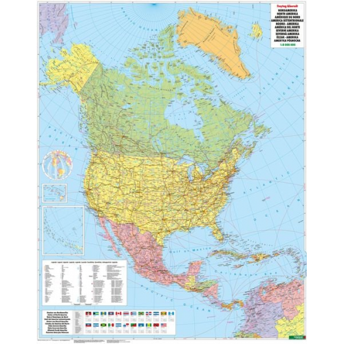 Nordamerika physisch-politisch 1 : 8 000 000 Planokarte