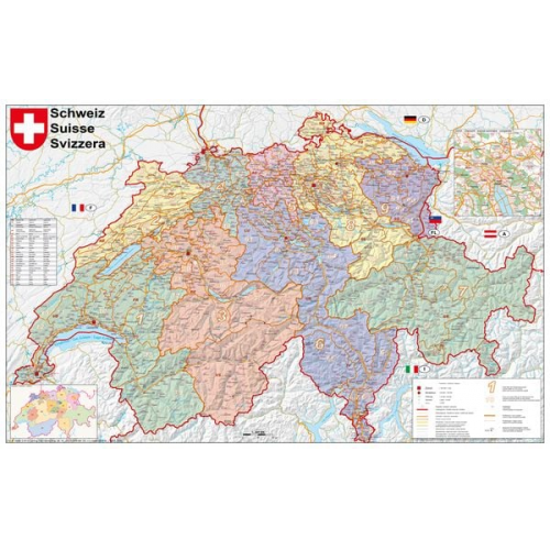 Heinrich Stiefel - Schweiz Postleitzahlen 1 : 400 000. Wandkarte laminiert Poster