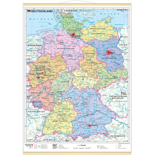 Heinrich Stiefel - Deutschland, politisch 1 : 1 700 000. Wandkarte Mini-Format