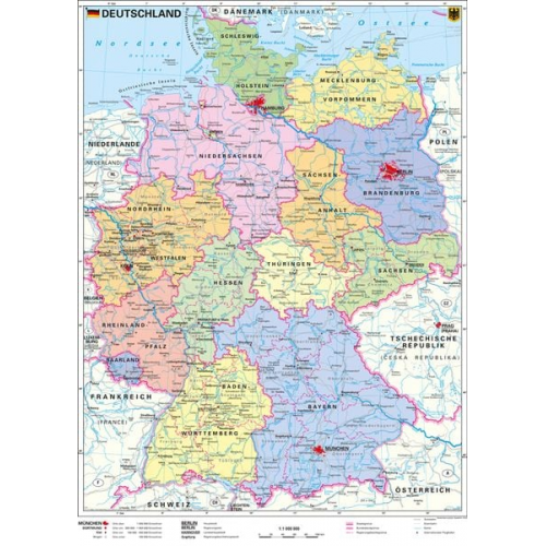 Heinrich Stiefel - Deutschland, politisch 1 : 1 000 000. Wandkarte Kleinformat ohne Metallstäbe