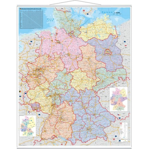 Heinrich Stiefel - Orga-Karte Deutschland. Wandkarte Großformat mit Metallstäben