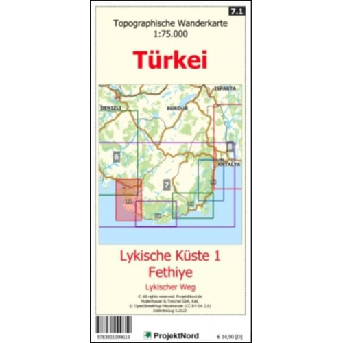 Jens Uwe Mollenhauer - Lykische Küste 1 - Fethiye - Lykischer Weg - Topographische Wanderkarte 1:75.000 Türkei (Blatt 7.1)