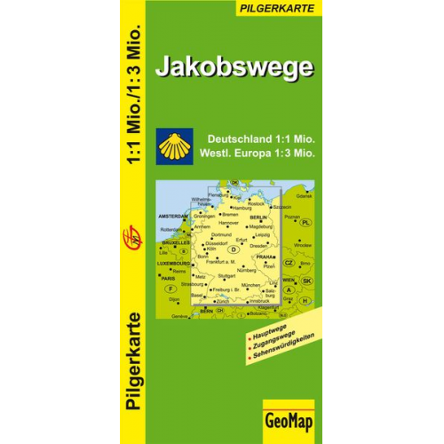 GeoMap - Jakobswege Deutschland und westliches Europa 1:1.000.000 / 3.000.000