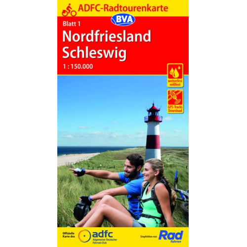 ADFC-Radtourenkarte 1 Nordfriesland /Schleswig 1:150.000, reiß- und wetterfest, E-Bike geeignet, GPS-Tracks Download