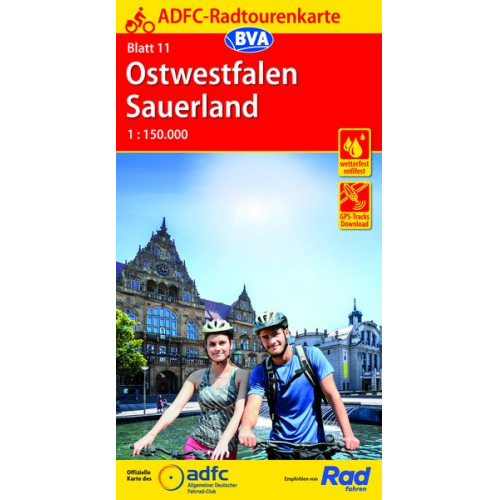 ADFC-Radtourenkarte 11 Ostwestfalen Sauerland 1:150.000, reiß- und wetterfest, E-Bike geeignet, GPS-Tracks Download