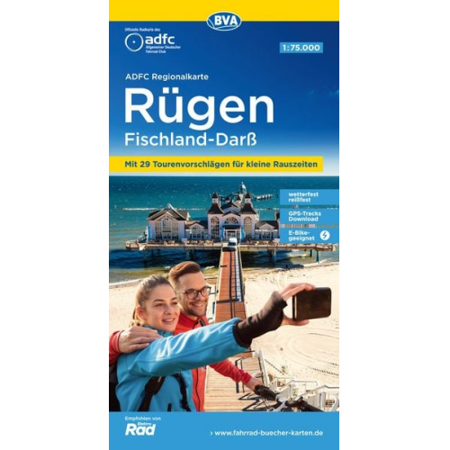 ADFC-Regionalkarte Rügen Fischland-Darß, 1:75.000, mit Tagestourenvorschlägen, reiß- und wetterfest, E-Bike-geeignet, GPS-Tracks-Download