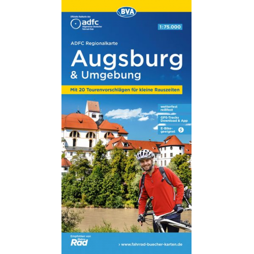 ADFC-Regionalkarte Augsburg und Umgebung, 1:75.000, mit Tagestourenvorschlägen, reiß- und wetterfest, E-Bike-geeignet, GPS-Tracks-Download