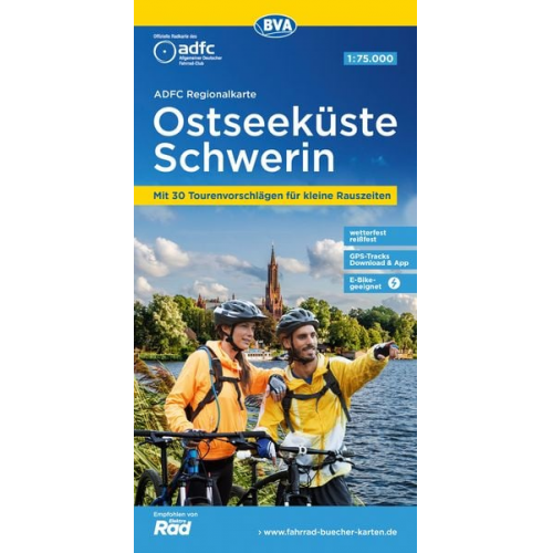 ADFC-Regionalkarte Ostseeküste Schwerin, 1:75.000, mit Tagestourenvorschlägen, reiß- und wetterfest, E-Bike-geeignet, GPS-Tracks-Download